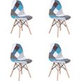 Lot de 4 Chaises de Salle à Manger Chaise en Patchwork Style Nordique Bleu-0