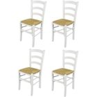 T M C S Tommychairs - Set 4 chaises cuisine VENEZIA, robuste structure en bois de hêtre laqué en couleur blanc et assise en paille