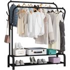 FREOSEN Porte-Manteau Portant-vêtements Penderie avec Tige Supérieure avec étagère de Rangement Chaussures 4 Crochets Noir 110*33*148 cm