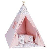 Tente Tipi Enfant avec Tapis - AMAZINGGIRL - Modèle 4 - Rose - Coton - 109x130x140cm