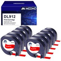 Lot de 10 rubans plastiques compatibles pour Dymo LetraTag 91203 - MOOHO - Noir sur rouge - 12mm x 4m