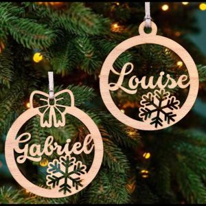 Boule De Noël En Bois Personnalisée Avec Prénom - - Impression 3D