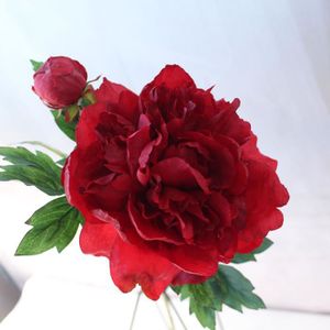 FLEUR ARTIFICIELLE Objets décoratifs,Bouquet de grandes pivoines artificielles en soie,2 têtes,fausses fleurs,décoration de maison,blanc- Red[F207124]
