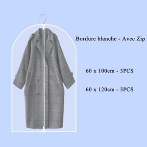 HOUSSE VÊTEMENTS Housse de Vêtements Lot de 6 Transparent Etanche Anti-Poussière Avec Zip Pour Chemise Costume Manteaux (3pcs 60*100cm+3pcs 60*120cm)