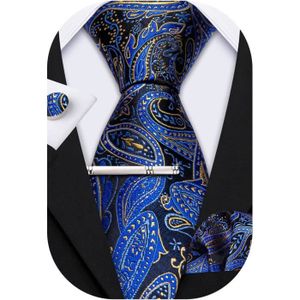 BOUTON DE MANCHETTE Cravates Bleues Et Dorées Pour Homme Soie Mariage 