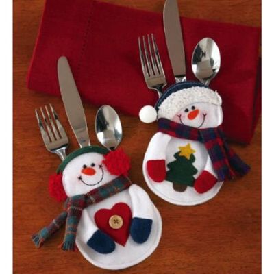 Lot De 3 Repose-baguettes De Noël - Bonhomme De Neige, Père Noël - Support Couverts Déco Festive Pour Table