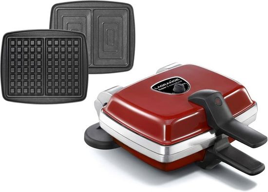 Gaufrier 3 En 1 Avec Plaques Amovibles - Pour Gaufres, Paninis, Grill - Anti-adhésif, Acier Inox, Finition Aqua
