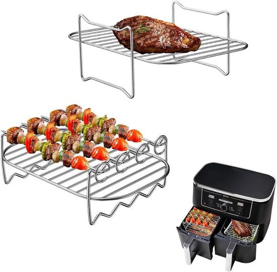 Support à Brochettes Vertical Pour Friteuse à Air | 12 Brochettes En Acier Inox 304, Diamètre ~18,5 Cm | Compatible Airfryer Et Friteuses à Air Chaud