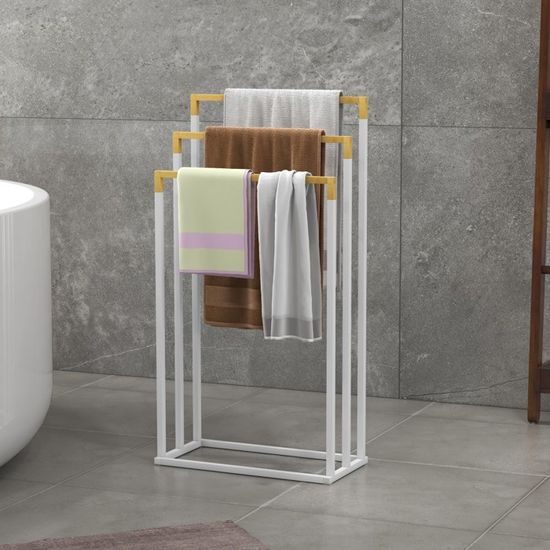 Porte-serviettes eluno pour la paroi de douche en verre avec 3 barres porte- serviettes en métal et bambou, blanc - Bricolage