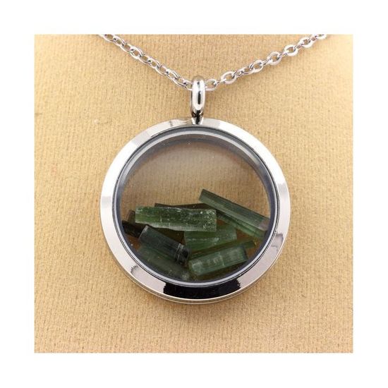 Collier Médaillon Avec Émeraude Brute - Or 25 Mm - Bijou Unique - Neuf