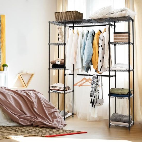 Armoire Vêtement Adulte pour Rangement avec Tringles Télescopique et Etagères de Stockage en