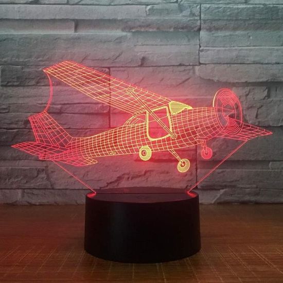 3D Flugzeug Lampe LED Nachtlicht - USB, 7 Farben, Optische Illusion, Acryl