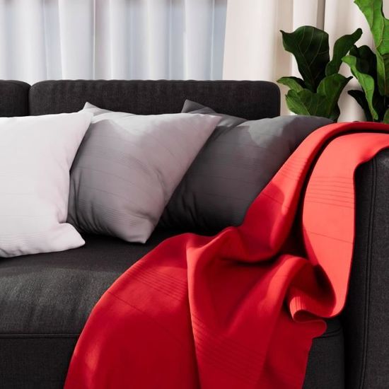 Plaid ou jete de canape coton 160 x 220 cm raye Gris clair