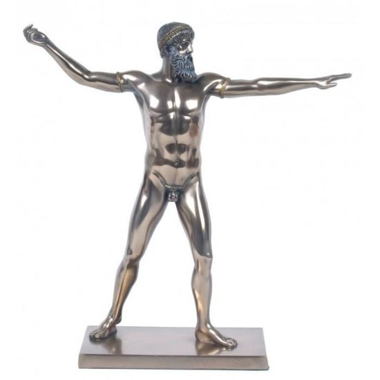 Statue Zeus Façon Bronze - Sculpture Mythologie Grecque - Reproduction Sur Socle