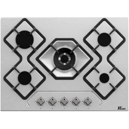 Plaque de cuisson gaz HUDSON - 5 feux - 70cm - HTGBF 5 VN - Verre Noir -  Cdiscount Electroménager