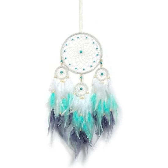 Attrape-rêves Décoratif Mural Pour Chambre - 5 Anneaux Porte-bonheur - Fait Main Avec Plumes Naturelles - Idée Cadeau Zen Et Positif - 3
