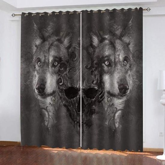 Lot De 2 Rideaux Occultants Thermiques Noir Damassé - 140x180 Cm, œillets 4cm, 100% Polyester 260g/m²