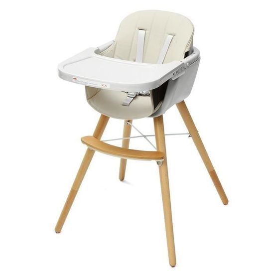 Chaise haute bébé en bois multifonctionnelle réglable - Champagne