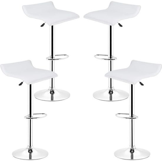 Tabouret de bar lot de 4 design en similicuir blanc et métal chromé Chaise de bar à la Maison Européen Cuisine Blanc-SIMPLEMENT Styl