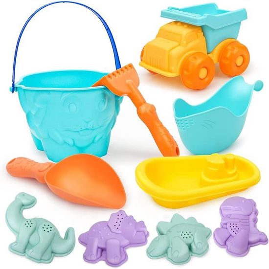 Kit De Jouets De Plage Enfant - 9 Pièces - Seau, Pelle, Râteau, Moules à Sable - Sac Filet Inclus