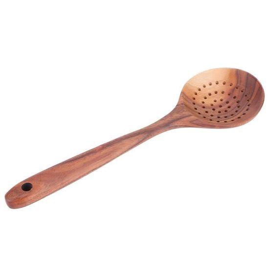 Ustensile De Cuisine Bois UPTALY Passoire En Bois à Long Manche (35cm X 9.5cm), Passoire En Teck Naturel Avec Poignée Audacieuse, Louche En Bois Pour La Cuisson, Ustensile De Louche En Teck