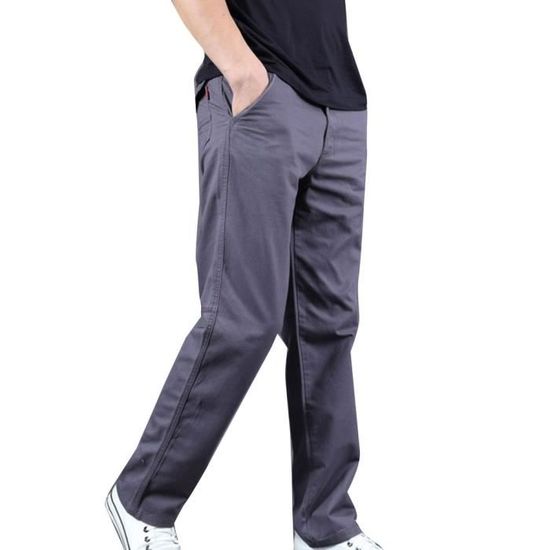 Pantalon Chino Pour Homme à Taille élastique - Coupe Droite, Couleur Unie - Idéal Travail, Quotidien, Décontracté