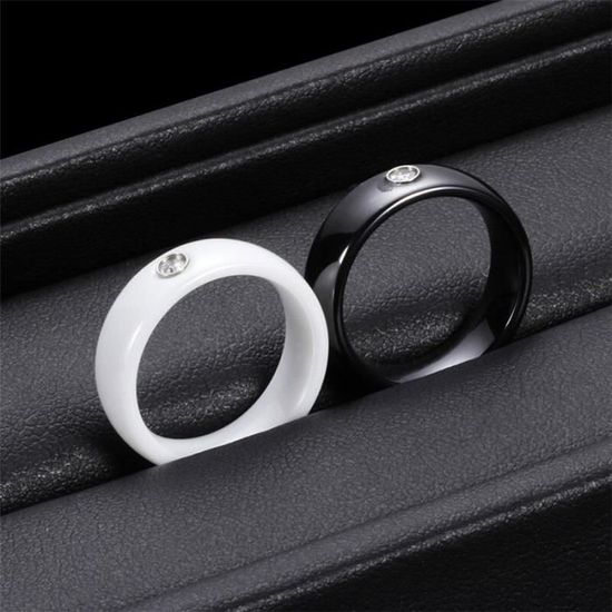 Bague Femme Céramique Blanche Et Acier Inoxydable – Taille 52 (USA 6), Zircon