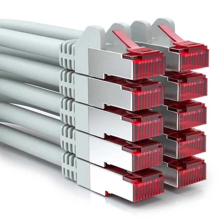 10x 0,25m Câble Patch CAT6 PIMF S-FTP un Blindage CAT-6 RJ45 Câble ...