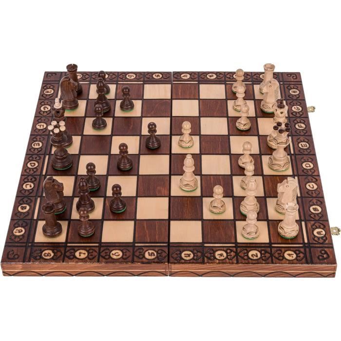 Jeu D'échecs En Bois Luxe SQUARE AMBASADOR – Plateau 52x52 Cm – Pièces Complètes, Fabrication Polonaise