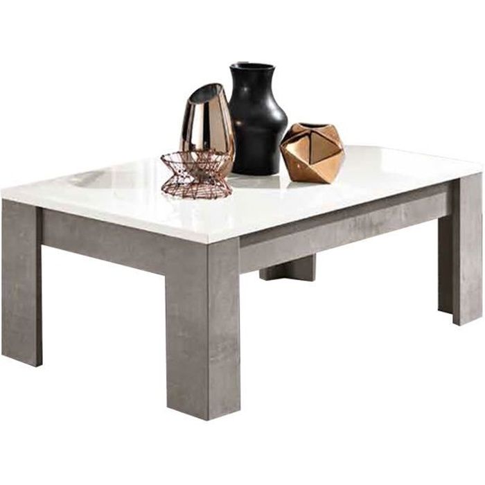 MARABELLO LAQUÉ BLANC ET TAUPE MARBRÉ SÉJOUR SALLE À MANGER MODERNE : La Table Basse