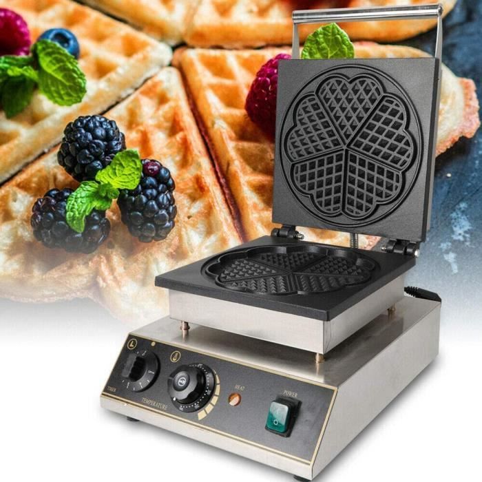 Gaufrier en acier inoxydable - Machine à gaufres - 1750 W - En forme de cœur avec minuterie - 50 ~ 300 °C