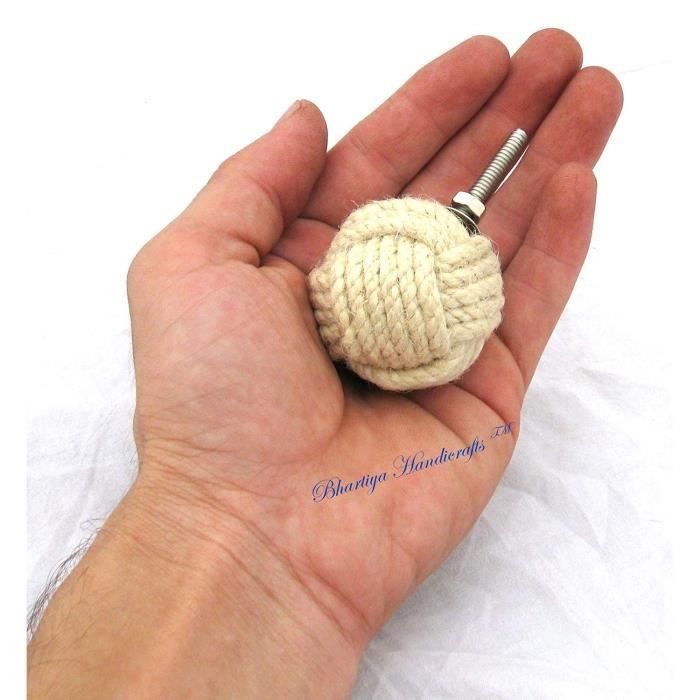 Bouton de jute Corde Lot de 6 ronds de jute Poignées de tiroir Dimensions : 6.5 x 4 x 4 cm Bhartiya Bricoler