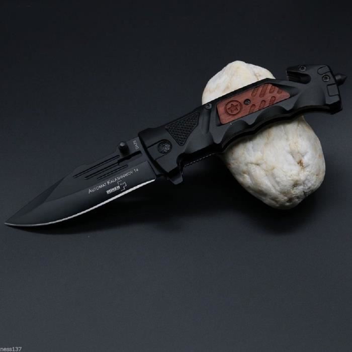 Joli Couteau Massif de Survie Manche Gravé 12 cm Lame Acier Inoxydable 10 cm