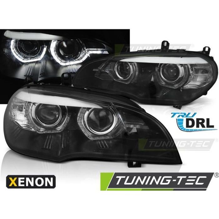 Paire phares BMW X5 E70 2007-2010 Angel Eyes LED DRL Noir LPBMJ8