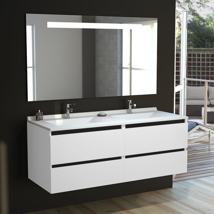 Meuble double vasque ARLEQUIN 140x55 cm avec plan vasque et miroir ELEGANCE - Coloris au choix