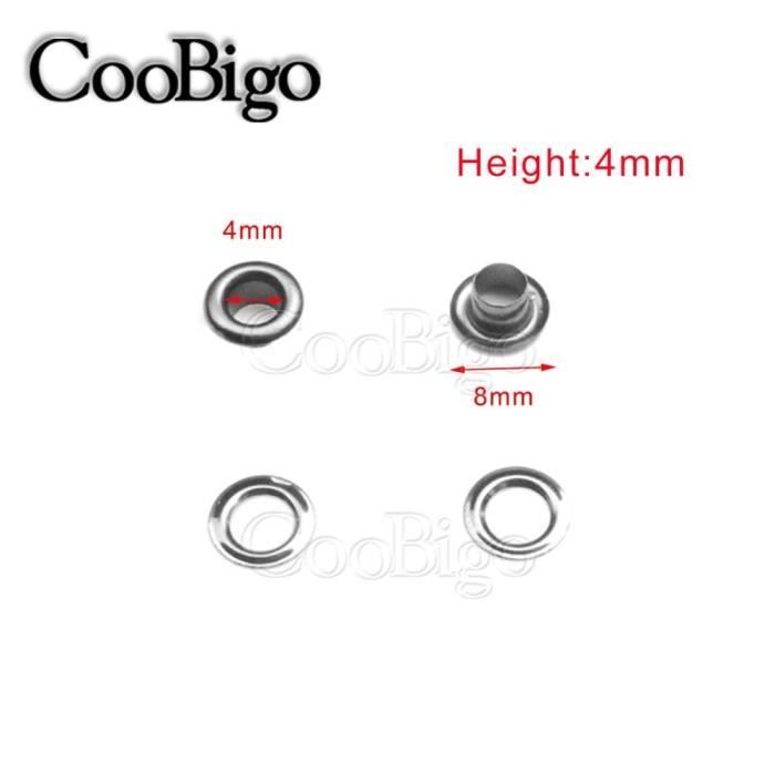 Dia. 4mm -Œillets métalliques pour vêtements de plein air, chaussures de randonnée, ceinture tactique, tente de Camping, auvent, cou