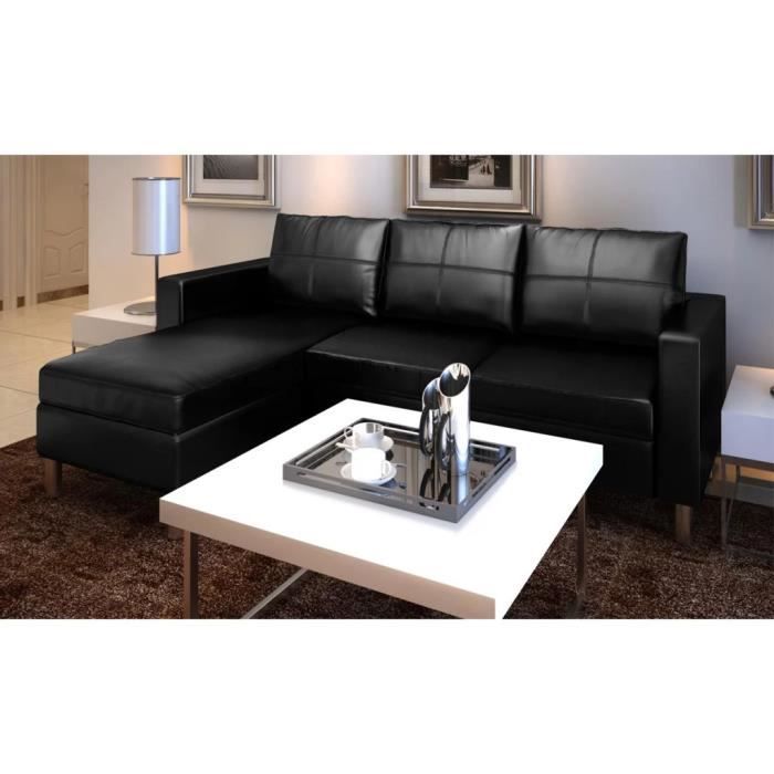 Canapé sectionnel à 3 places Canapé relax - Canapé d'angle SOFA Style Contemporain scandinave - Cuir synthétique Noir
