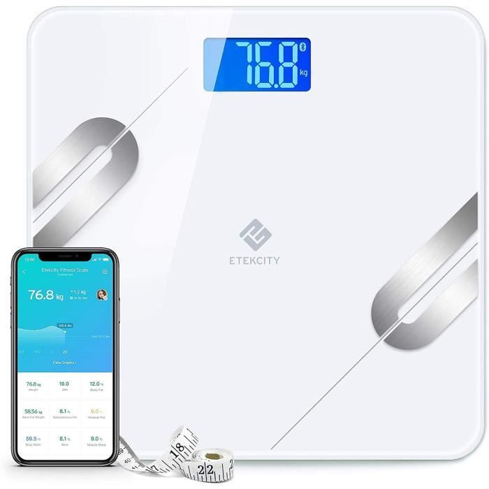 Etekcity Pèse Personne Impédancemètre, Balance Connectée Bluetooth, Composition Corporelle Intelligente Mesure Poids Masse Graisseus