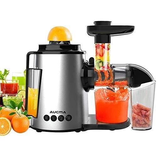 AUCMA Extracteur de Jus de Fruits et Légumes Sans BPA Slow Juicer Presse à Froid Machine avec moteur silencieux/tasse à jus/brosse d
