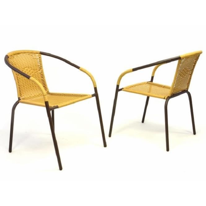 2 x chaises Bistro poly rotin empilable beige