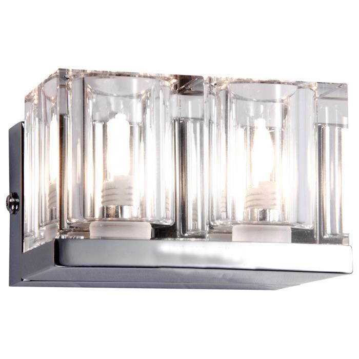 2 x applique luminaire mural design verre chrome cubes cristal salle de bains