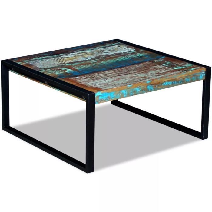 Homgeek Table basse Table à café en métal le style industriel en bois de récupération 80 x 80 x 40 cm