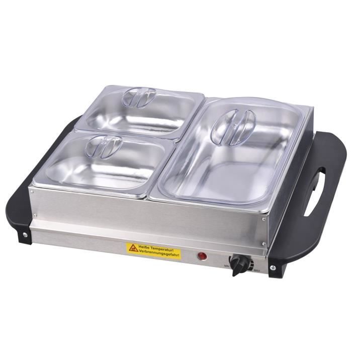 Jago® Chauffe-Plats Électrique - en Acier Inoxydable, Maintien de la Température, 1 x 2,5 l + 2 x 1 l - Chauffe-Buffet, Chafing Dish