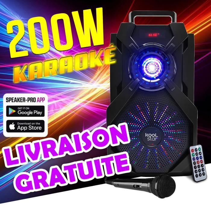 Enceinte autonome SUBLIM08 200W Koolstar à Led avec micro/Fonction BT/USB/AUX et appplication smartphone