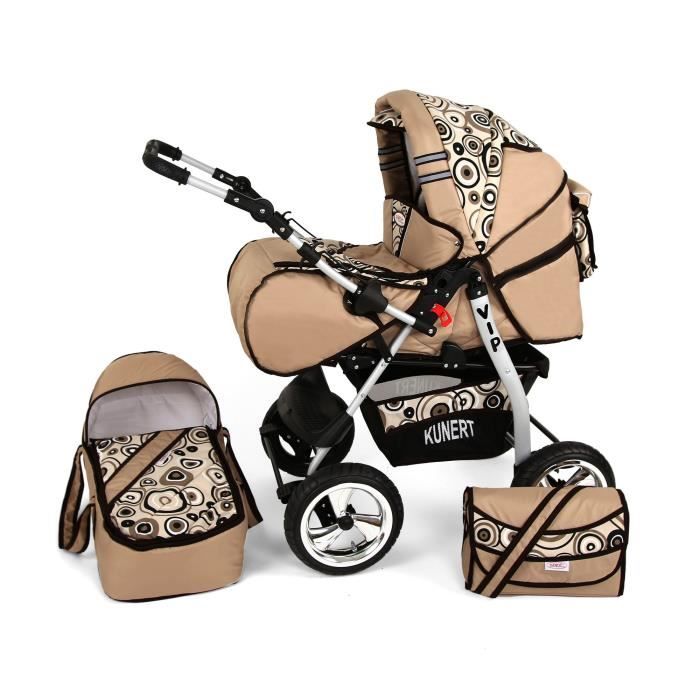 Poussette / Landau combiné 2en1 multifonctions bébé enfant 0-36m avec équipement Roues en mousse Volver - Cappuccino - Cercles.