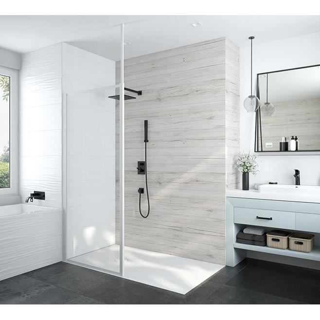 Leda - Paroi fixe douche ouverte 1200x1900 mm verre transparent profilé blanc - ATOUT 3