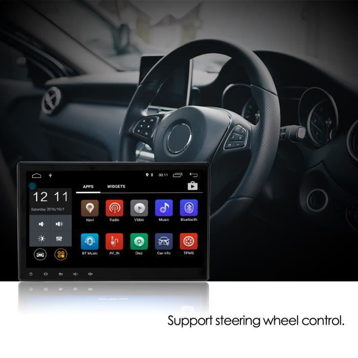 10.1- Autoradio Voiture Stéréo Lecteur MP5 1 Din Android 6.0 Quad Core