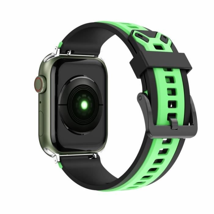 Color Contraste Silicone Bracelet Réglable Pour Apple Watch Series 7 45Mm-Série 6-5-4-Se 44Mm-Série 1-2-3 42Mm - Grass Vert-Noir