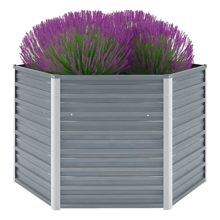 Lit surélevé de jardin Acier galvanisé 129x129x77 cm Gris Pot de Fleurs Bac de Fleurs Jardinière Jardin Extérieur
