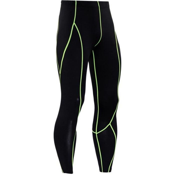 Legging Sport Homme Collant Running Fitness Pantalon De Compression Slim Fit Respirant Vert 2XL